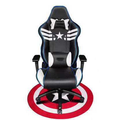 Captain America Themed Ergonomic Gaming Chair High Back PU Leather Racing Style Computer Chair with Adjustable Headrest Lumbar Pillow and 360° Swivel Base