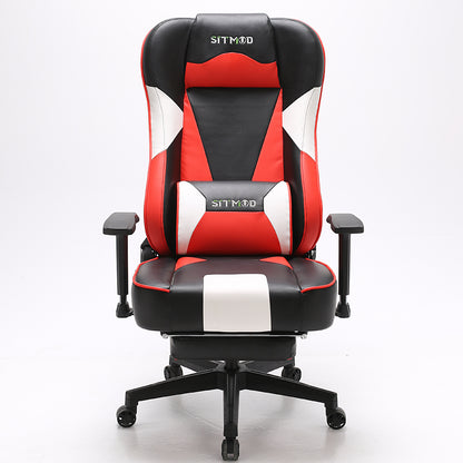 Ergonomic Gaming Chair High Back PU Leather Racing Style Computer Chair with Footrest Adjustable Headrest Lumbar Pillow 180° Reclining Swivel Office Chair
