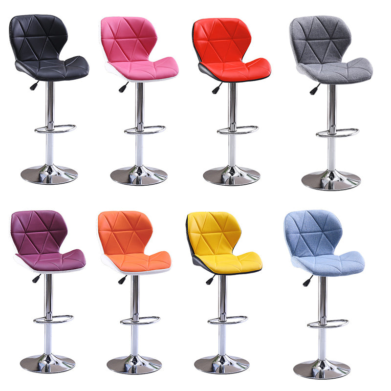 Bar Stool Adjustable Height Swivel Bar Chair with Backrest PU Leather Fabric Upholstered Counter Height Stool with Chrome Base and Footrest for Kitchen Island Pub and Home Bar