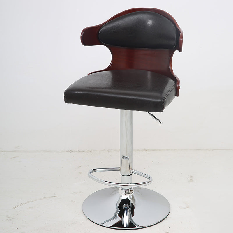 Bar Chair Bar Stool with Contoured Wood Backrest PU Leather Seat Chrome Metal Base Multifunctional Height Adjustable Swivel Stool for Home Bar Kitchen Island Pub Living Room Home Decor