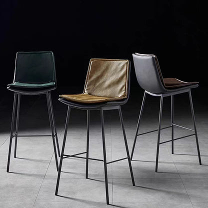 Bar Chair Modern Fixed Height Bar Stool with PU Leather Upholstered Backrest Black Metal Legs Multifunctional Counter Bar Stool for Home Bar Kitchen Island Pub Living Room Home Decor