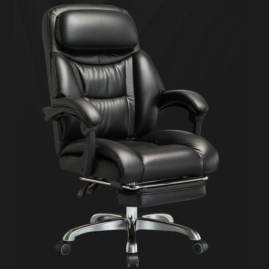 Leather High-Back Executive Office Chair Footrest Chrome Casters Ergonomic Support for Work Relaxation & Cozy Luxurious Lounging Daily Sessions