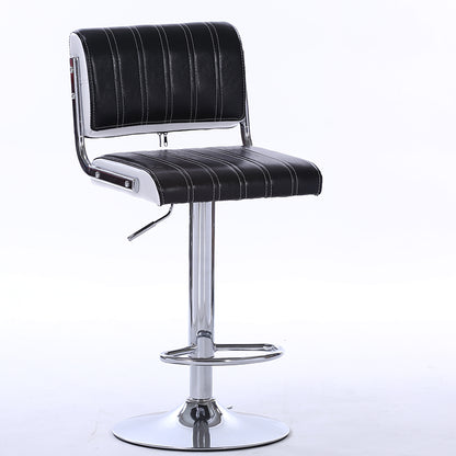 Bar Chair Bar Stool Adjustable Height Swivel Bar Stool with Vertical Stitched Backrest and Cushion PU Leather Upholstered Chrome Metal Base Multifunctional Modern Bar Stool for Home Bar Kitchen Island Pub Living Room Home Decor