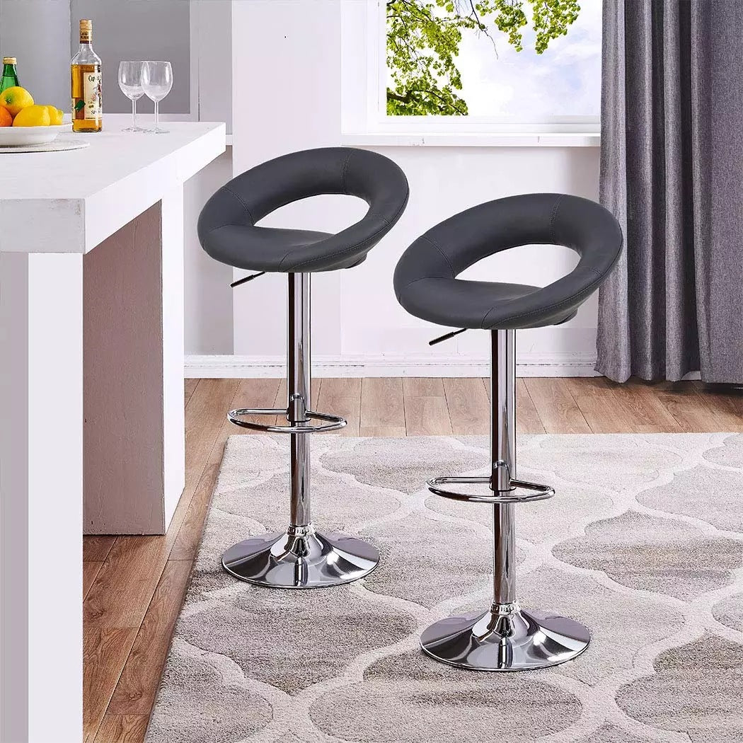 Adjustable Bar Stool Swivel Counter Height Bar Chair with Hollow Backrest PU Leather Upholstered Bar Stool with Chrome Base Footrest for Kitchen Island Pub Home Bar