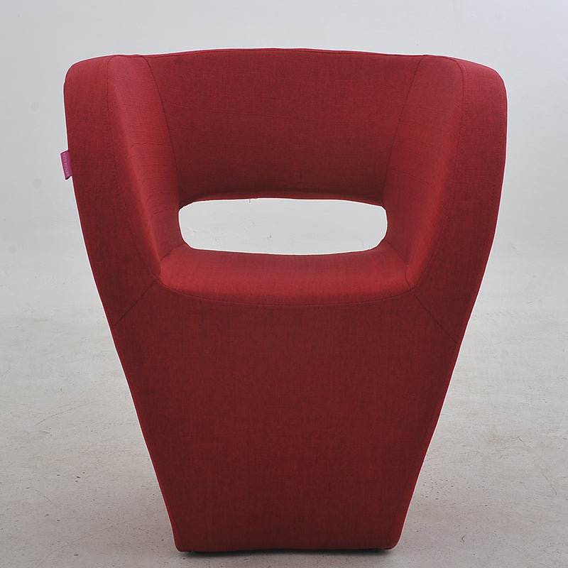 Vibrant Red Modern Hollow-Out Arm Chair Soft Contoured Fabric Seating Sleek Statement Piece for Stylish Living Rooms & Contemporary Spaces