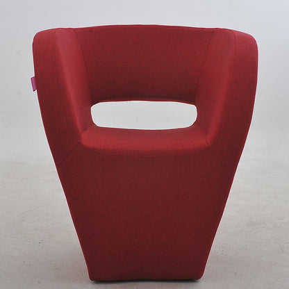 Vibrant Red Modern Hollow-Out Arm Chair Soft Contoured Fabric Seating Sleek Statement Piece for Stylish Living Rooms & Contemporary Spaces