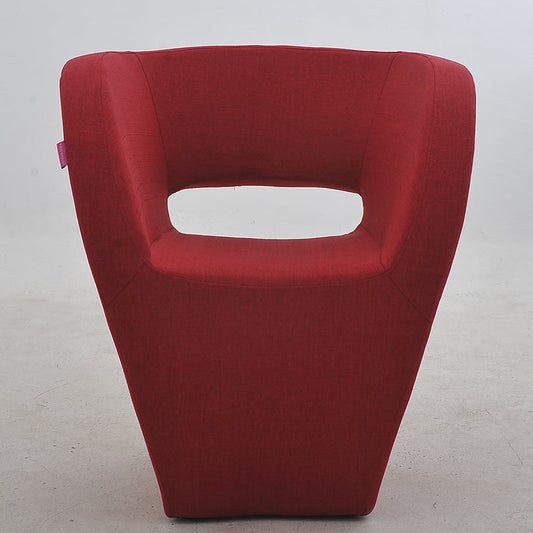 Vibrant Red Modern Hollow-Out Arm Chair Soft Contoured Fabric Seating Sleek Statement Piece for Stylish Living Rooms & Contemporary Spaces