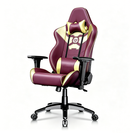 Iron Man Themed Ergonomic Gaming Chair High Back PU Leather Racing Style Computer Chair with Adjustable Headrest Lumbar Pillow and 4D Armrests