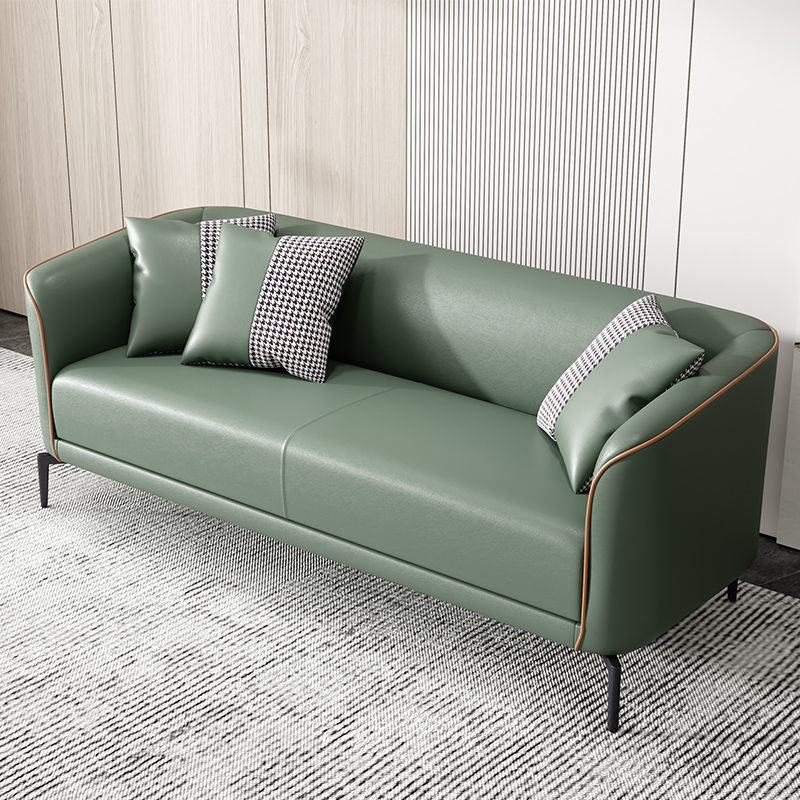 Modern Leather Sofa Set Streamlined Armrests Houndstooth Pillows Multi-Color Options
