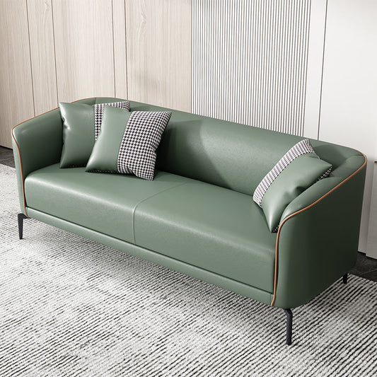 Modern Leather Sofa Set Streamlined Armrests Houndstooth Pillows Multi-Color Options
