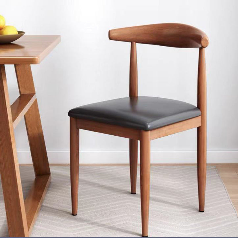 Warm Wooden Dining Chair Curved Solid Wood Back Multi-Material Cushions & Versatile Design