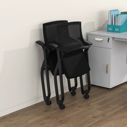 Office Chair Mesh Back with Casters and Armrests Ergonomic Stackable Training Room Chair with Black Metal Frame for Classroom Conference Room and Office Meeting