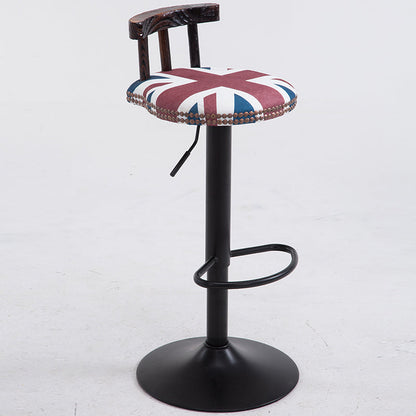Adjustable Bar Stool Rivet-Decorated Backrest Themed Fabric/Pure Leather & Stable Disc Base