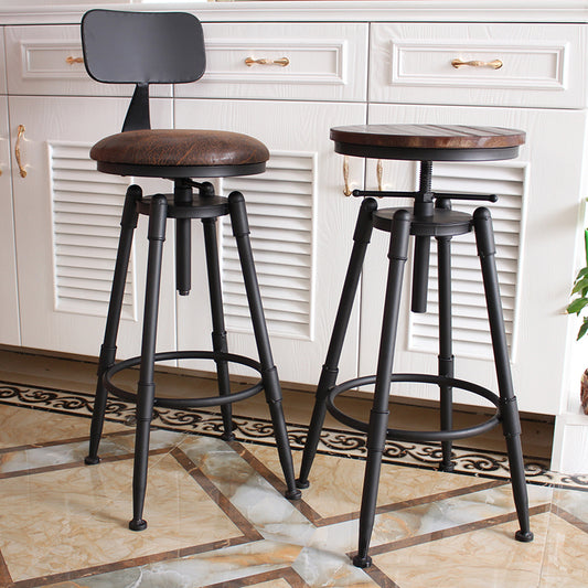 Bar Chair Bar Stool with Industrial Pipe Legs Wood/Leather Seat Black Metal Base Multifunctional Height Adjustable Swivel Stool for Home Bar Kitchen Island Pub Living Room Home Decor