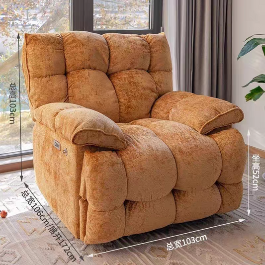 Recliner Sofa with Adjustable Back and Footrest, Faux Fabric Lazy Sofa for Living Room Bedroom, Comfortable Relaxing Lounge Chair with Remote Control and Phone Holder