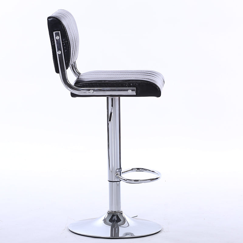 Bar Chair Bar Stool Adjustable Height Swivel Bar Stool with Vertical Stitched Backrest and Cushion PU Leather Upholstered Chrome Metal Base Multifunctional Modern Bar Stool for Home Bar Kitchen Island Pub Living Room Home Decor