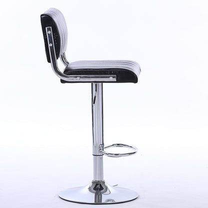 Bar Chair Bar Stool Adjustable Height Swivel Bar Stool with Vertical Stitched Backrest and Cushion PU Leather Upholstered Chrome Metal Base Multifunctional Modern Bar Stool for Home Bar Kitchen Island Pub Living Room Home Decor