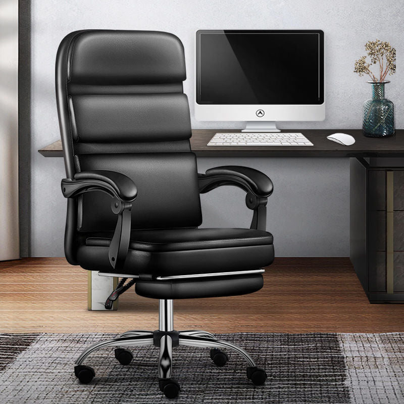 Leather High-Back Office Chair Adjustable Arms Built-in Footrest Sturdy Ergonomic Support for Work Relaxation & Comfortable Daily Lounging Sessions