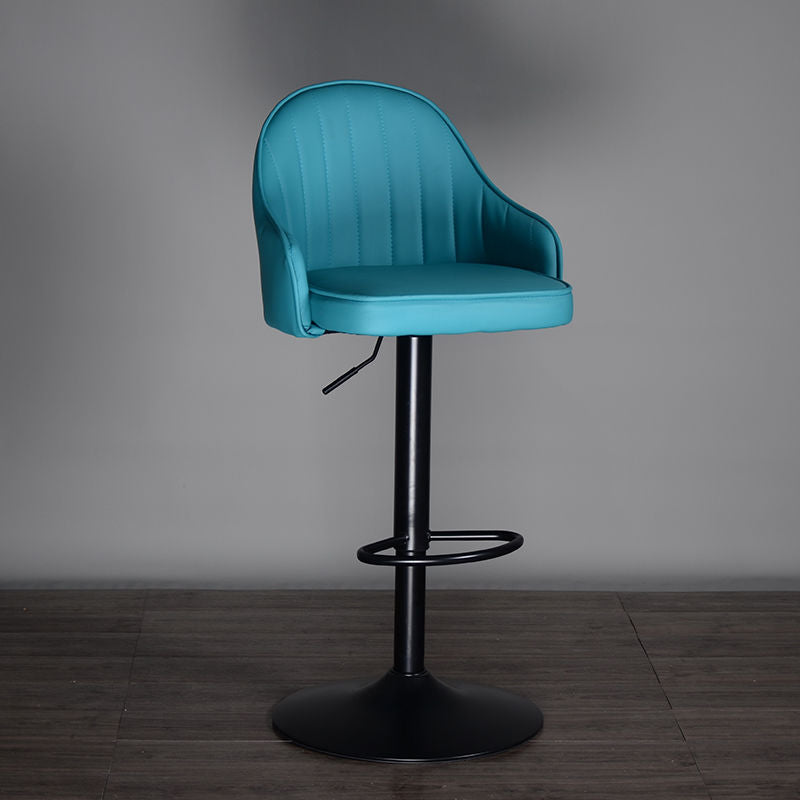 Bar Chair Bar Stool with Vertical Channel-Tufted Backrest Upholstered Cushion Black Metal Base Multifunctional Height Adjustable Swivel Stool for Home Bar Kitchen Island Pub Living Room Home Decor
