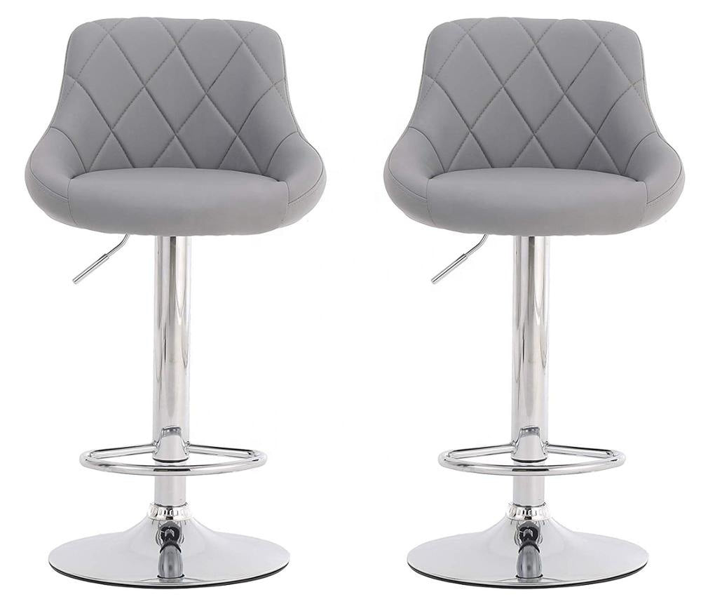 Adjustable Height Bar Stool Diamond-Quilted Upholstery Chrome Lift Pole & Disc Base