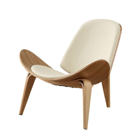 Modern Wooden Lounge Chair with Blue Leather - Sculptural Design for Living Room