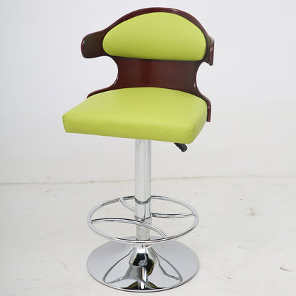 Bar Chair Bar Stool with Contoured Wood Backrest PU Leather Seat Chrome Metal Base Multifunctional Height Adjustable Swivel Stool for Home Bar Kitchen Island Pub Living Room Home Decor