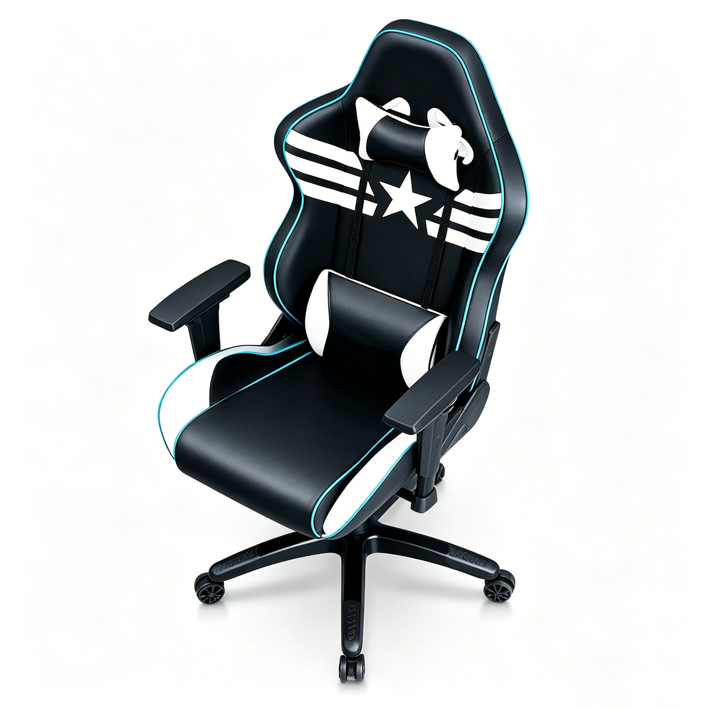 Captain America Themed Ergonomic Gaming Chair High Back PU Leather Racing Style Computer Chair with Adjustable Headrest Lumbar Pillow and 360° Swivel Base
