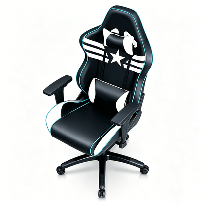 Captain America Themed Ergonomic Gaming Chair High Back PU Leather Racing Style Computer Chair with Adjustable Headrest Lumbar Pillow and 360° Swivel Base