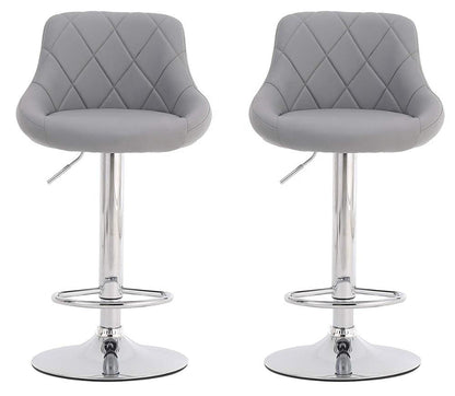 Adjustable Height Bar Stool Diamond-Quilted Upholstery Chrome Lift Pole & Disc Base