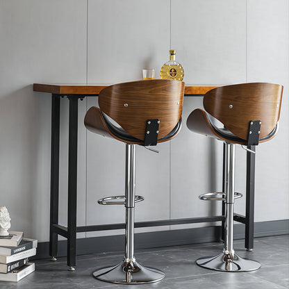 Adjustable Height Bar Stool Organic Bentwood Backrest Streamlined Leather Cushion & Dual-Option Metal Base