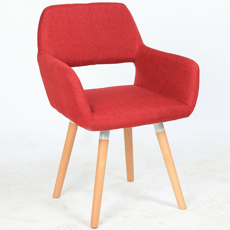 Casual Upholstered Dining Chair Versatile Fabric Prints Armrest Design & Wooden Legs for Lively Spaces