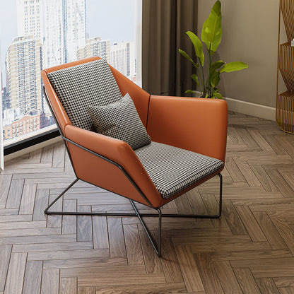 Modern Lounge Armchair Houndstooth Fabric Contrast Leather & Metal Frame with Ottoman Option