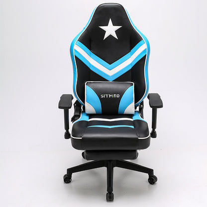 Captain America Style Ergonomic Gaming Chair High Back PU Leather Racing Chair with Footrest Adjustable Headrest Lumbar Pillow 180° Reclining Swivel Office Chair