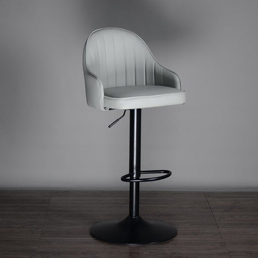 Adjustable Height Bar Stool Vertical-Stitched Upholstery Matte Black Lift Pole & Disc Base