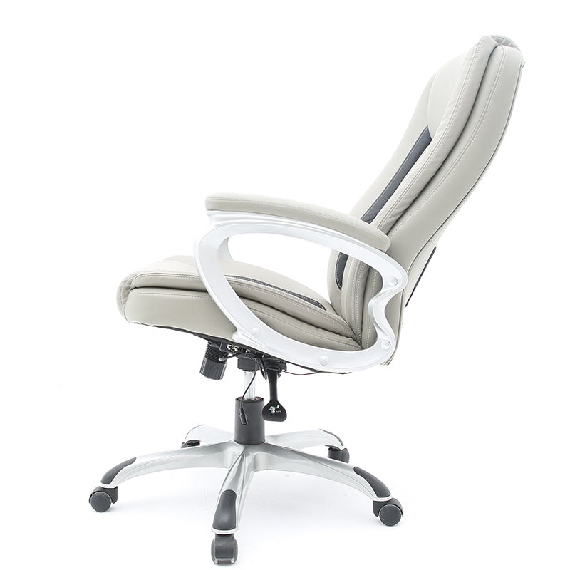 Executive Office Chair High-Back Ergonomic Desk Chair with Lumbar Pillow & Breathable Mesh, Premium PU Leather Office Chair with 360° Swivel & Height Adjustment Modern Light Gray Office Chair for Home & Corporate Spaces