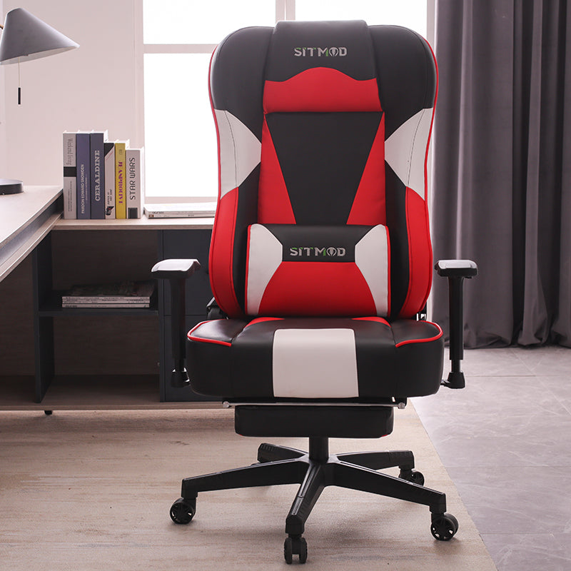 Ergonomic Gaming Chair High Back PU Leather Racing Style Computer Chair with Footrest Adjustable Headrest Lumbar Pillow 180° Reclining Swivel Office Chair