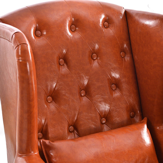 Vintage Brown Leather Wingback Armchair with Ottoman Classic Tufted Design for Living Room