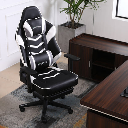 Ergonomic Gaming Chair High Back PU Leather Racing Style Computer Chair with Footrest Headrest Lumbar Pillow Adjustable Armrests for Gaming Office and Relaxation