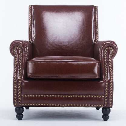 Retro American Leather Leisure Sofa Brass Rivet Detail Classic Bun Feet & Plush Seating
