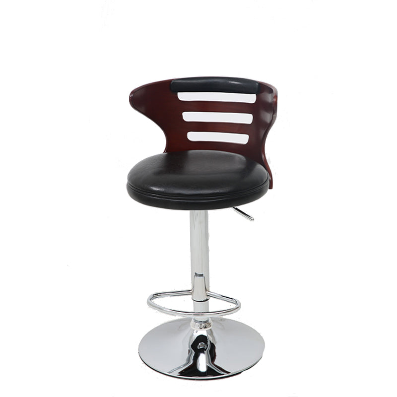 Bar Chair Bar Stool with Slatted Wood Backrest Round PU Leather Cushion Chrome Metal Base Multifunctional Height Adjustable Swivel Stool for Home Bar Kitchen Island Pub Living Room Home Decor