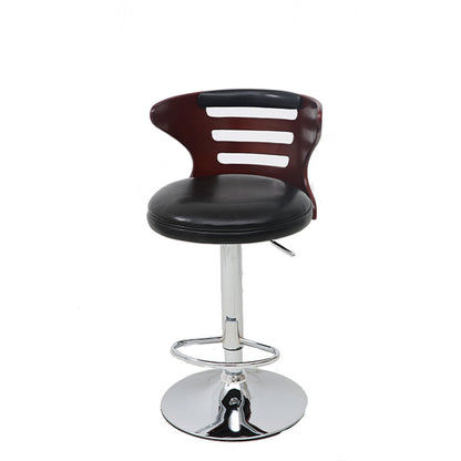 Bar Chair Bar Stool with Slatted Wood Backrest Round PU Leather Cushion Chrome Metal Base Multifunctional Height Adjustable Swivel Stool for Home Bar Kitchen Island Pub Living Room Home Decor