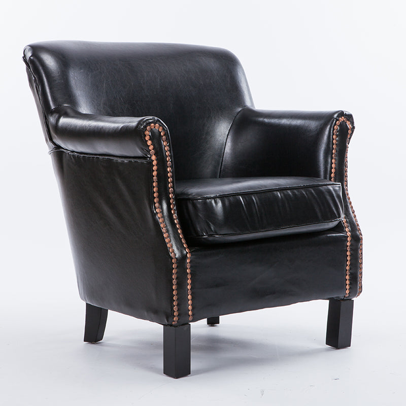 Retro American Leather Leisure Sofa Brass Rivet Detail Classic Bun Feet & Plush Seating