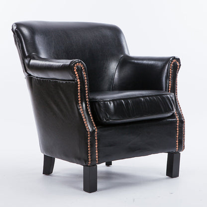 Retro American Leather Leisure Sofa Brass Rivet Detail Classic Bun Feet & Plush Seating