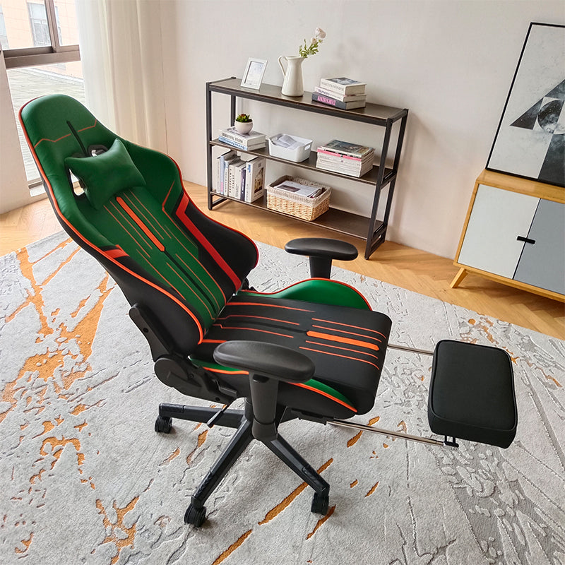 Dowinx Green/Black Racing Style Ergonomic Gaming Chair with Retractable Footrest and Adjustable Headrest