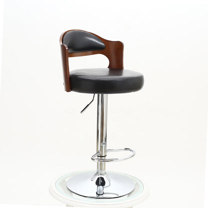 Bar Chair Bar Stool with Cut-Out Wood Backrest Round PU Leather Cushion Chrome Metal Base Multifunctional Height Adjustable Swivel Stool for Home Bar Kitchen Island Pub Living Room Home Decor