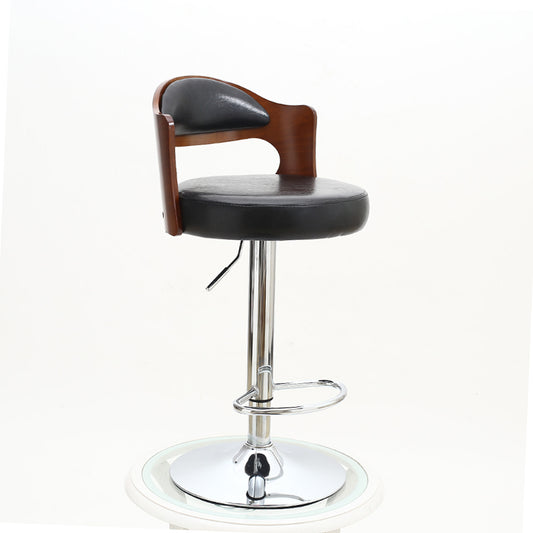 Bar Chair Bar Stool with Cut-Out Wood Backrest Round PU Leather Cushion Chrome Metal Base Multifunctional Height Adjustable Swivel Stool for Home Bar Kitchen Island Pub Living Room Home Decor