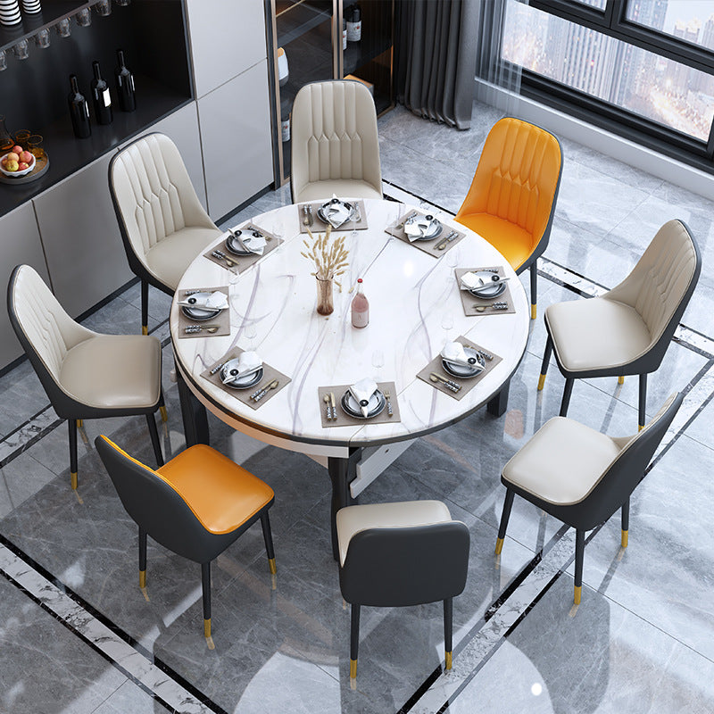 Luxury Contrast Dining Chair Stitched Back Detail Gold-Accent Legs & Leather Upholstery for Modern Dining Spaces