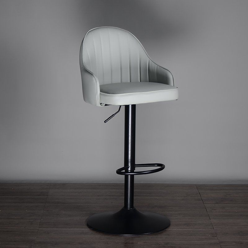Bar Chair Bar Stool with Vertical Channel-Tufted Backrest Upholstered Cushion Black Metal Base Multifunctional Height Adjustable Swivel Stool for Home Bar Kitchen Island Pub Living Room Home Decor