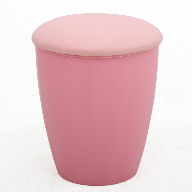 PU Storage Stool with Cushion Lid Multifunctional Ottoman Shoe Changing Stool Barrel Shaped Footrest for Living Room Bedroom Entryway