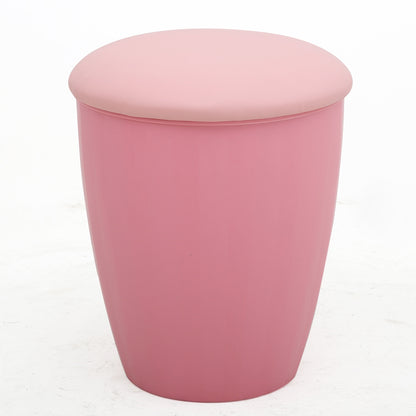 PU Storage Stool with Cushion Lid Multifunctional Ottoman Shoe Changing Stool Barrel Shaped Footrest for Living Room Bedroom Entryway